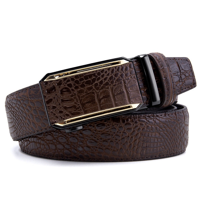Crocodile Genuine Leather Men's Business Belt With Alloy Automatic Buckle (No-Hole) For A Stylish Look