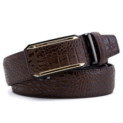 Crocodile Genuine Leather Men's Business Belt With Alloy Automatic Buckle (No-Hole) For A Stylish Look