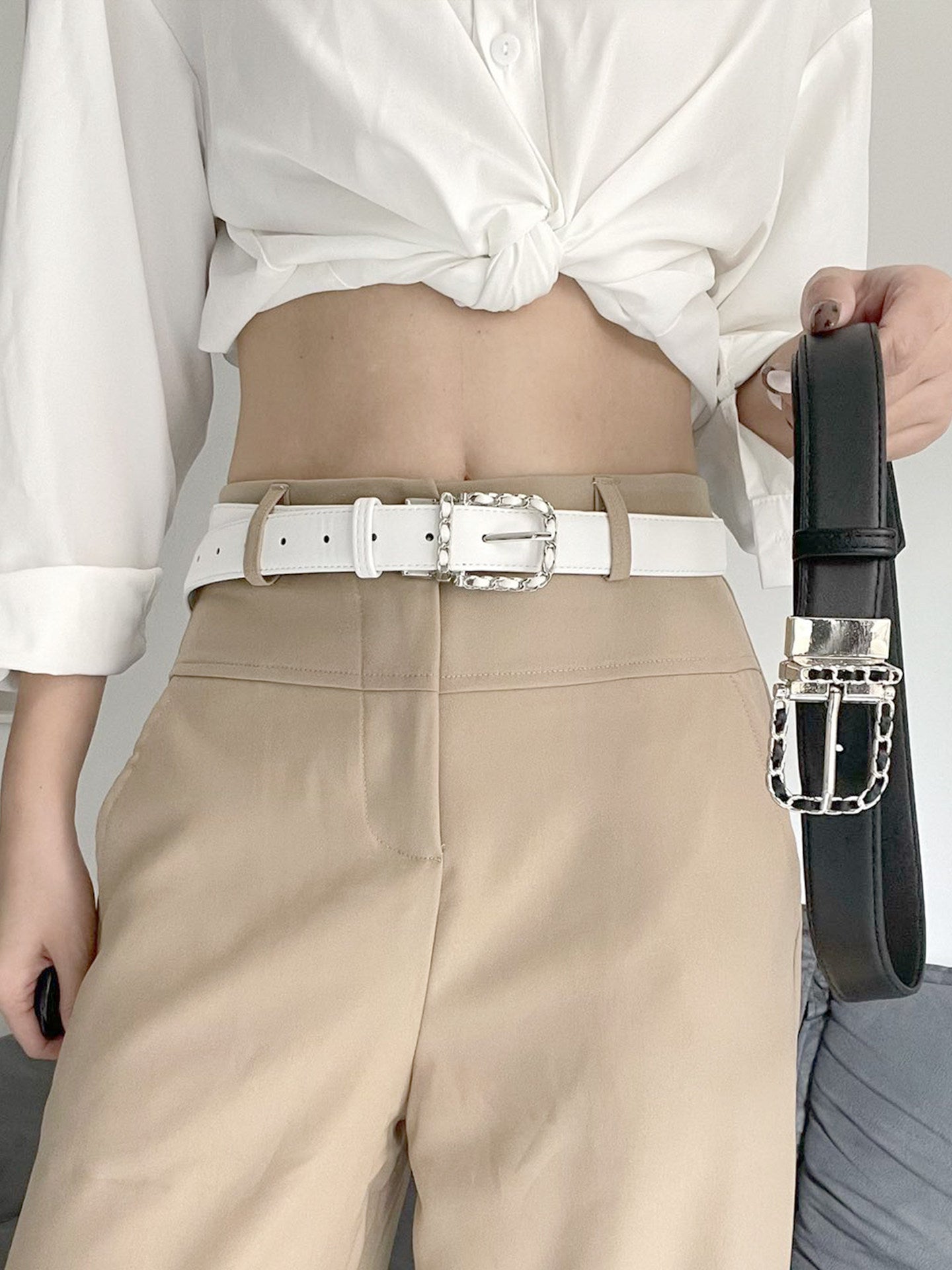 Commute Style PU Leather Belt With Braided Surface Finish Featuring Alloy Pin Buckle And Floral Pattern
