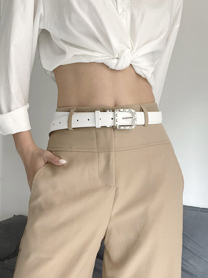 Commute Style PU Leather Belt With Braided Surface Finish Featuring Alloy Pin Buckle And Floral Pattern