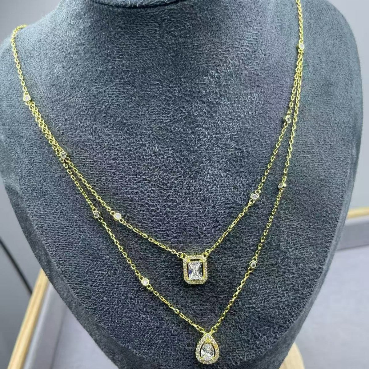 Elaborate Water Droplets Double Layer Necklace In V Gold With 18K Real Gold Plated Finish, Unisex, Rose Gold