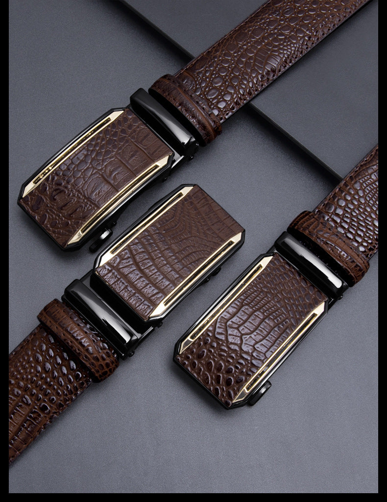 Crocodile Genuine Leather Men's Business Belt With Alloy Automatic Buckle (No-Hole) For A Stylish Look