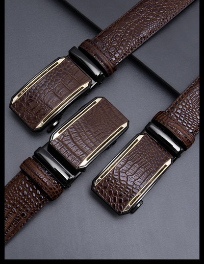 Crocodile Genuine Leather Men's Business Belt With Alloy Automatic Buckle (No-Hole) For A Stylish Look