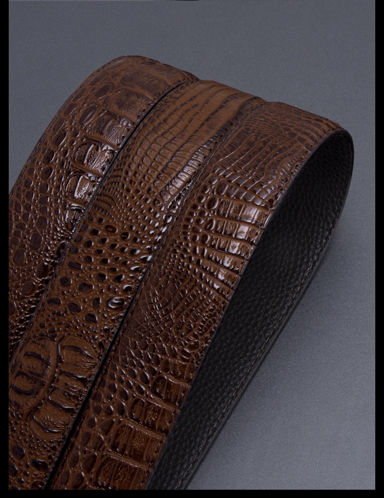 Crocodile Genuine Leather Men's Business Belt With Alloy Automatic Buckle (No-Hole) For A Stylish Look