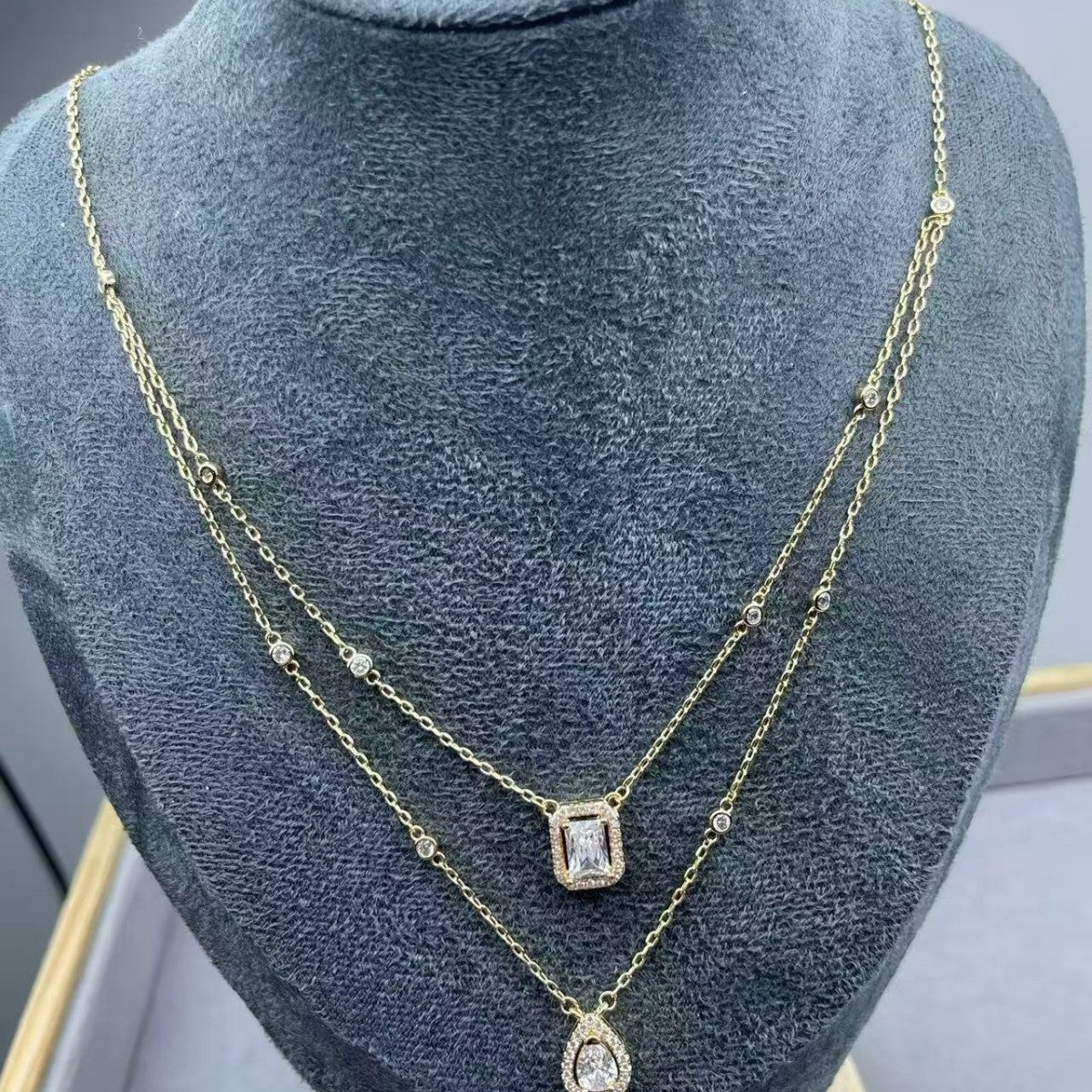 Elaborate Water Droplets Double Layer Necklace In V Gold With 18K Real Gold Plated Finish, Unisex, Rose Gold