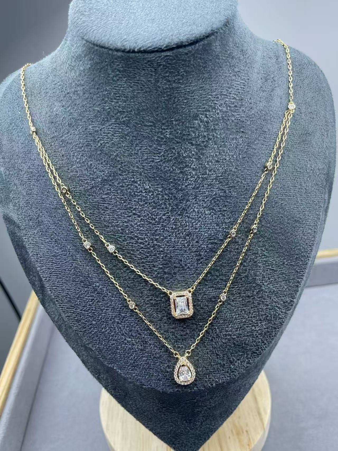 Elaborate Water Droplets Double Layer Necklace In V Gold With 18K Real Gold Plated Finish, Unisex, Rose Gold