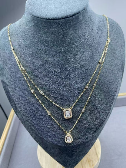 Elaborate Water Droplets Double Layer Necklace In V Gold With 18K Real Gold Plated Finish, Unisex, Rose Gold