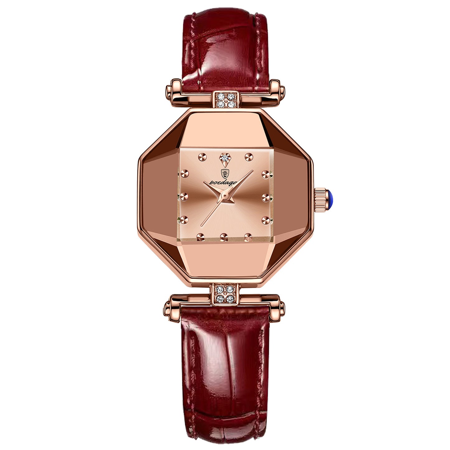 Women’s Quartz Watch With Rhombus Dial Featuring Tempered Glass And Genuine Leather Strap With Pin Buckle