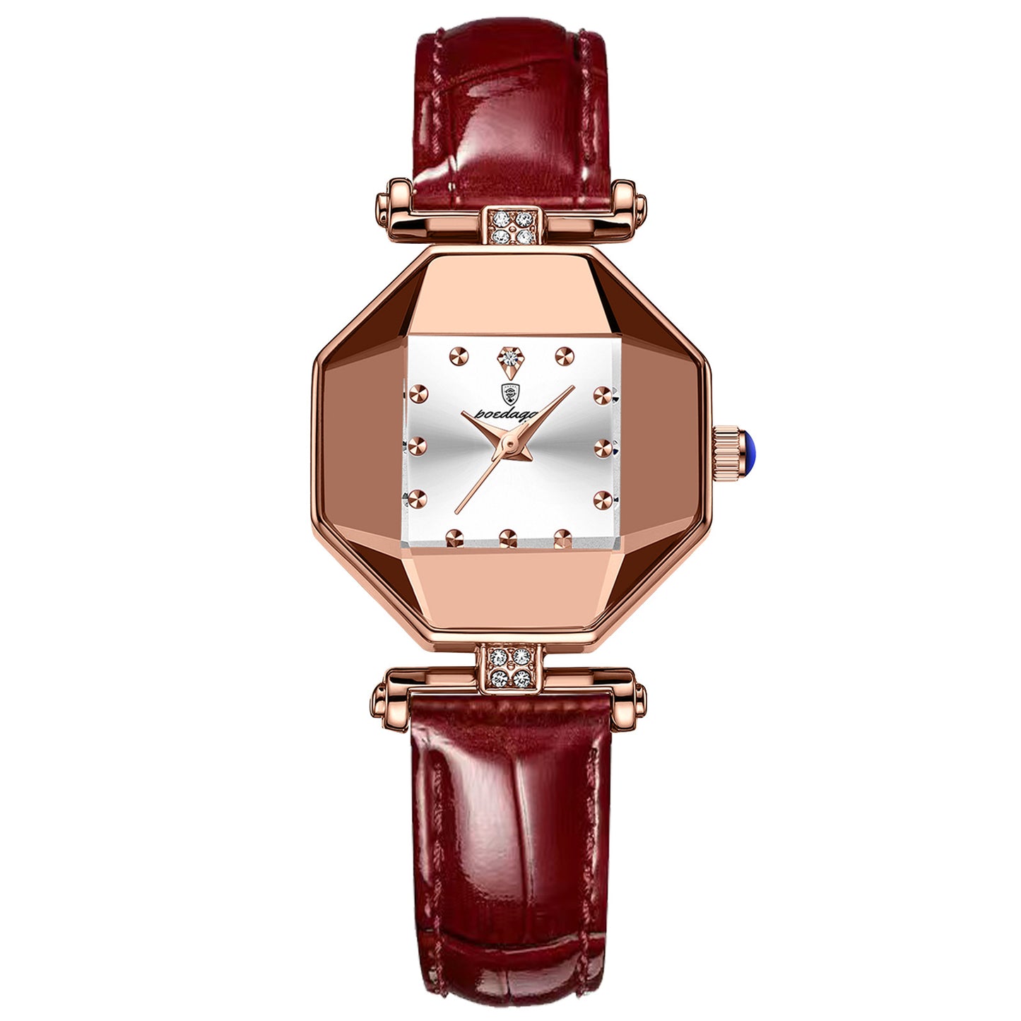 Women’s Quartz Watch With Rhombus Dial Featuring Tempered Glass And Genuine Leather Strap With Pin Buckle