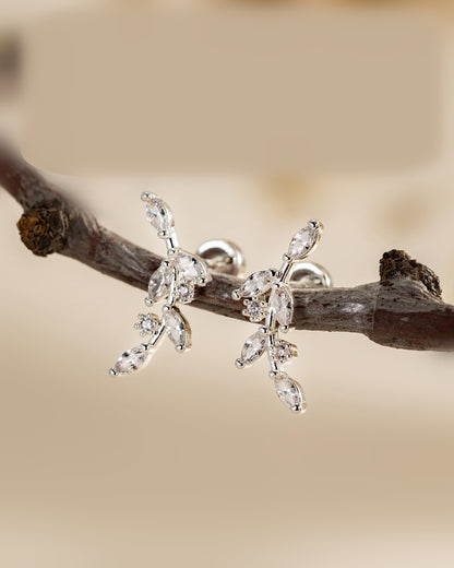 Leaves Ear Cartilage Rings & Studs For Unisex, Real Gold Plated Copper With Zircon Inlay, Stylish Stud Earrings