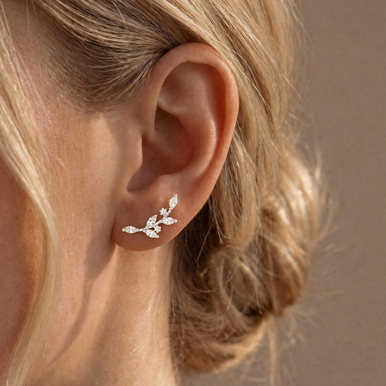 Leaves Ear Cartilage Rings & Studs For Unisex, Real Gold Plated Copper With Zircon Inlay, Stylish Stud Earrings