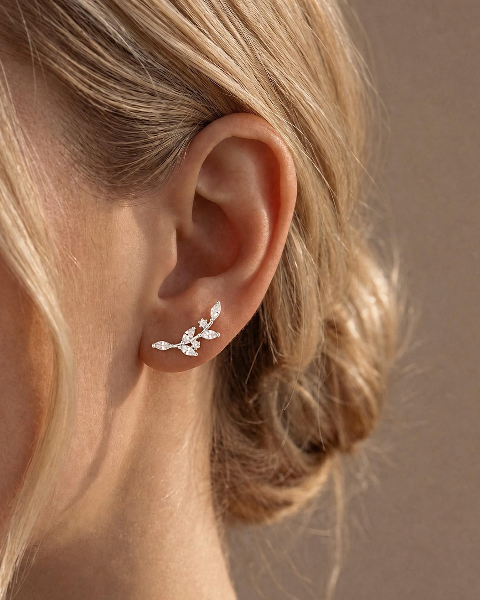 Leaves Ear Cartilage Rings & Studs For Unisex, Real Gold Plated Copper With Zircon Inlay, Stylish Stud Earrings