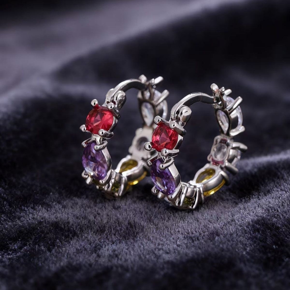 Multicolor Splicing Earrings For Women With Copper And Zircon, Featuring 304 Stainless Steel Ear Pins