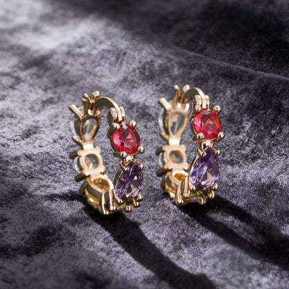 Multicolor Splicing Earrings For Women With Copper And Zircon, Featuring 304 Stainless Steel Ear Pins