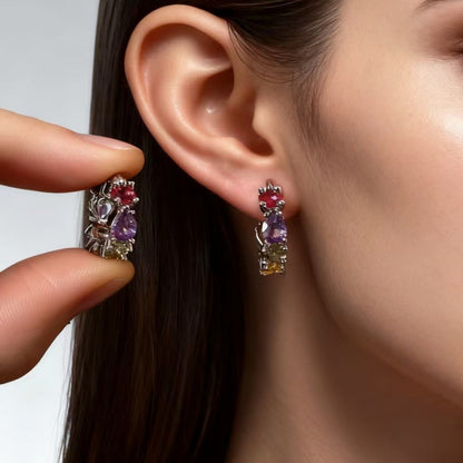 Multicolor Splicing Earrings For Women With Copper And Zircon, Featuring 304 Stainless Steel Ear Pins