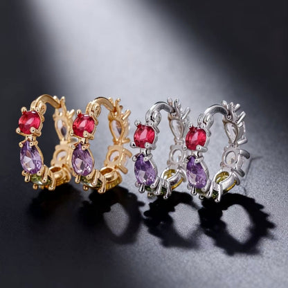 Multicolor Splicing Earrings For Women With Copper And Zircon, Featuring 304 Stainless Steel Ear Pins