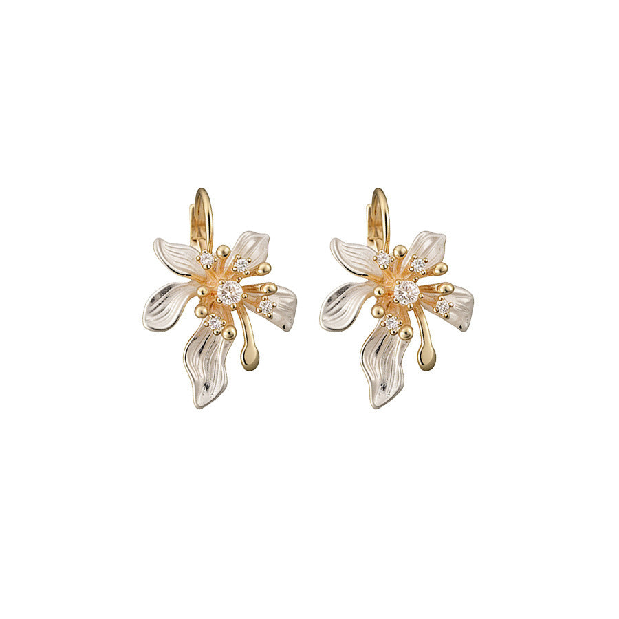 Simple Style Flowers Earrings For Women In Alloy With Zircon Inlay, Electroplated Finish And 304 Stainless Steel Ear Pins