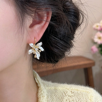 Simple Style Flowers Earrings For Women In Alloy With Zircon Inlay, Electroplated Finish And 304 Stainless Steel Ear Pins