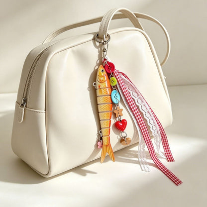 Orange Fish Key Chain In Cartoon Style Made Of Durable Alloy, Perfect For Hanging Accessories