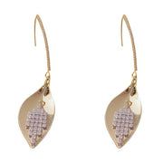 Zircon Metal Leaf Tassel Earrings (thick Real Gold Plating)