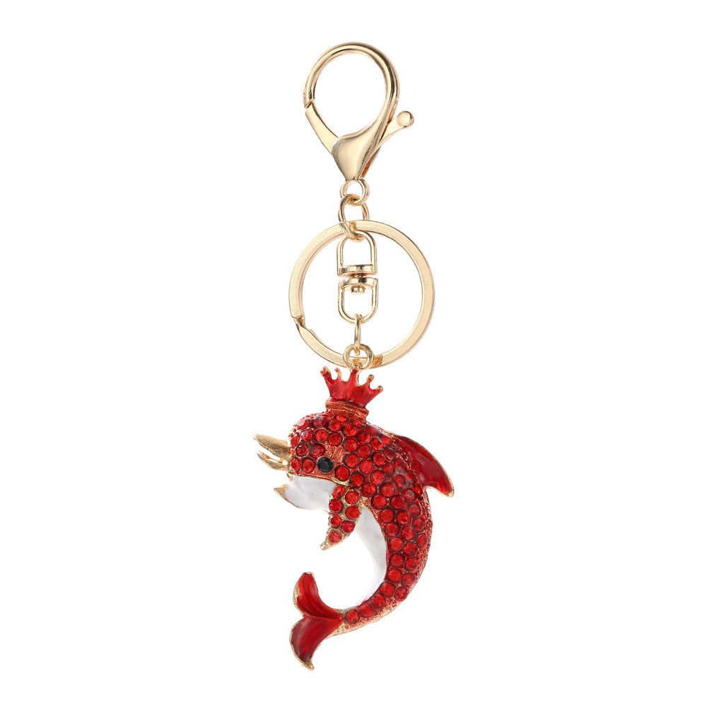 Dolphin New Year Blue Key Chain With Rhinestones In Zinc Alloy, Bag Charm Accessory
