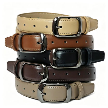 Women's Genuine Leather Geometric Belt With Alloy Pin Buckle, Stylish Commute Accessory