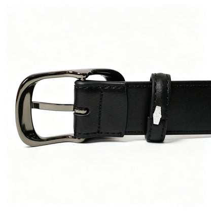 Women's Genuine Leather Geometric Belt With Alloy Pin Buckle, Stylish Commute Accessory
