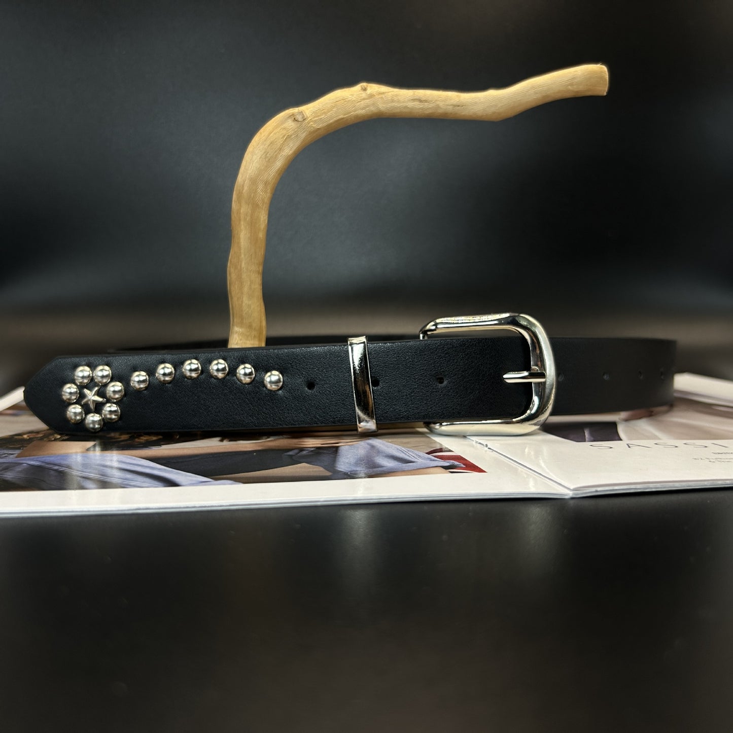 Women’s Punk Style Belt With Alloy Pin Buckle, Made Of Dyed Black PU Leather