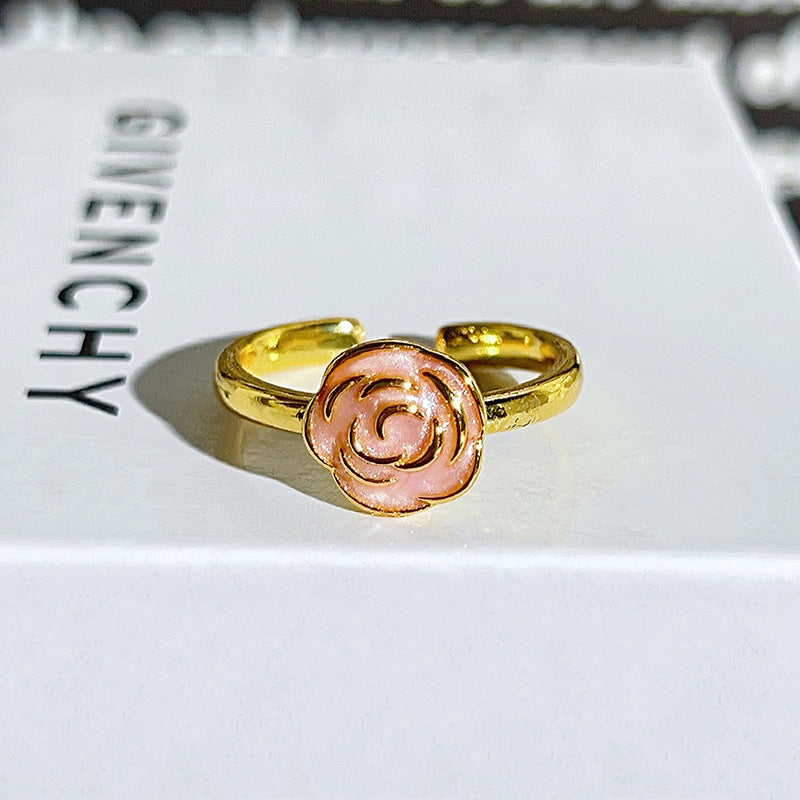 Sweet Flowers Open Rings For Women In Copper With Enamel Craft And Zircon Inlay
