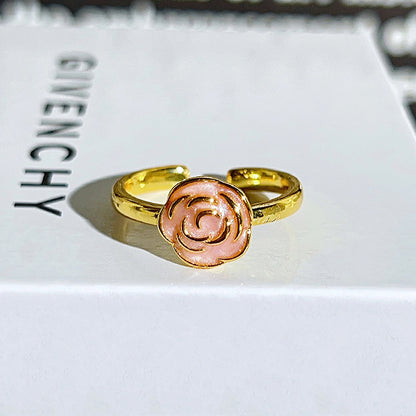 Sweet Flowers Open Rings For Women In Copper With Enamel Craft And Zircon Inlay