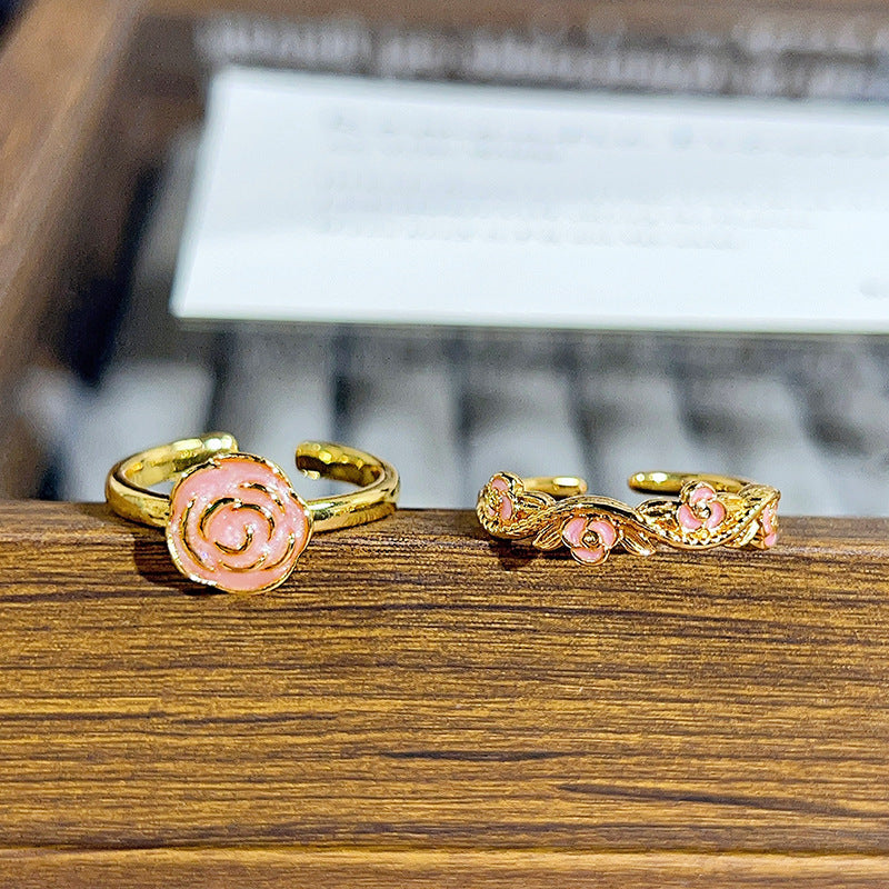 Sweet Flowers Open Rings For Women In Copper With Enamel Craft And Zircon Inlay