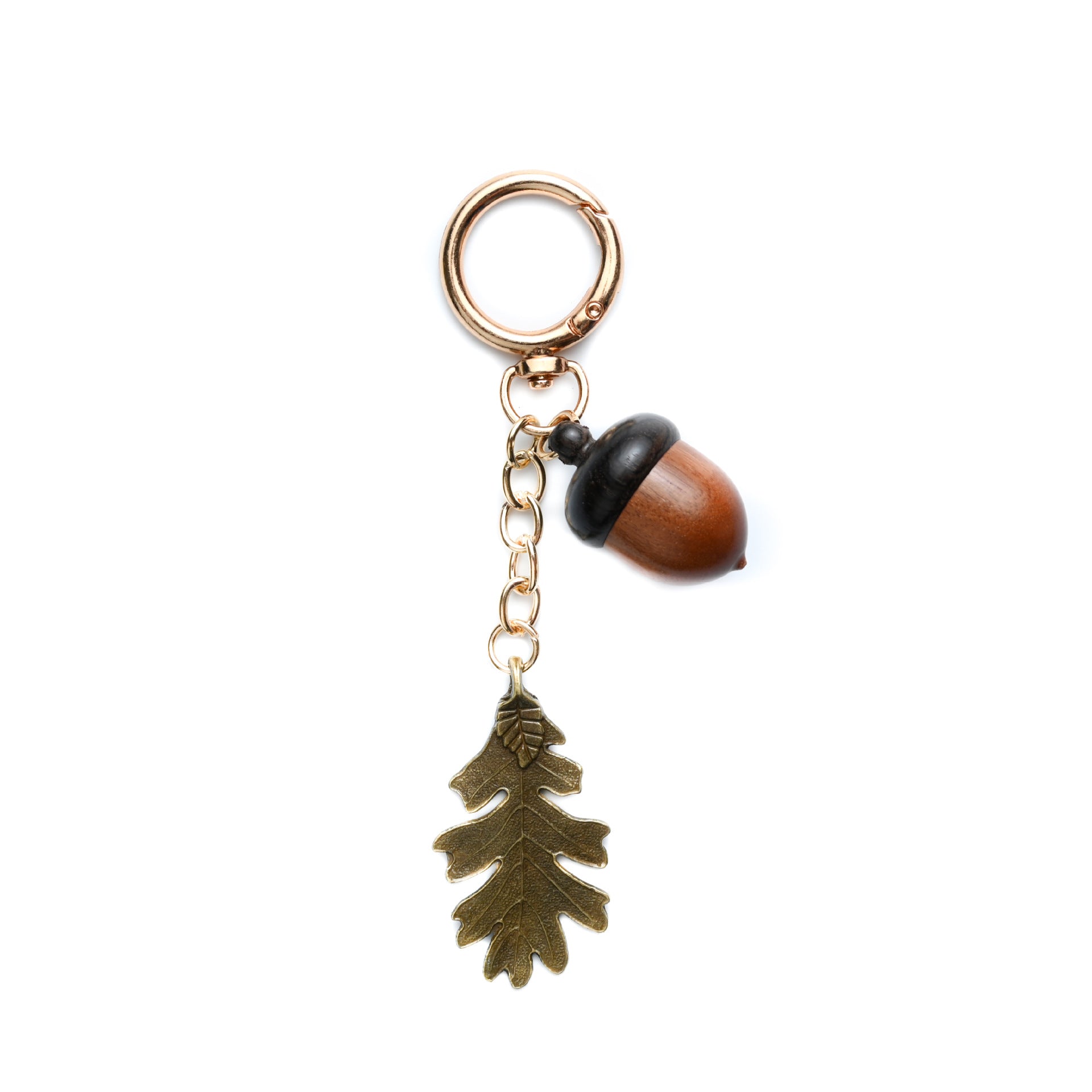 Maple Leaf Bronze Key Chain With Wood Material, New Year Bag Charm Accessory
