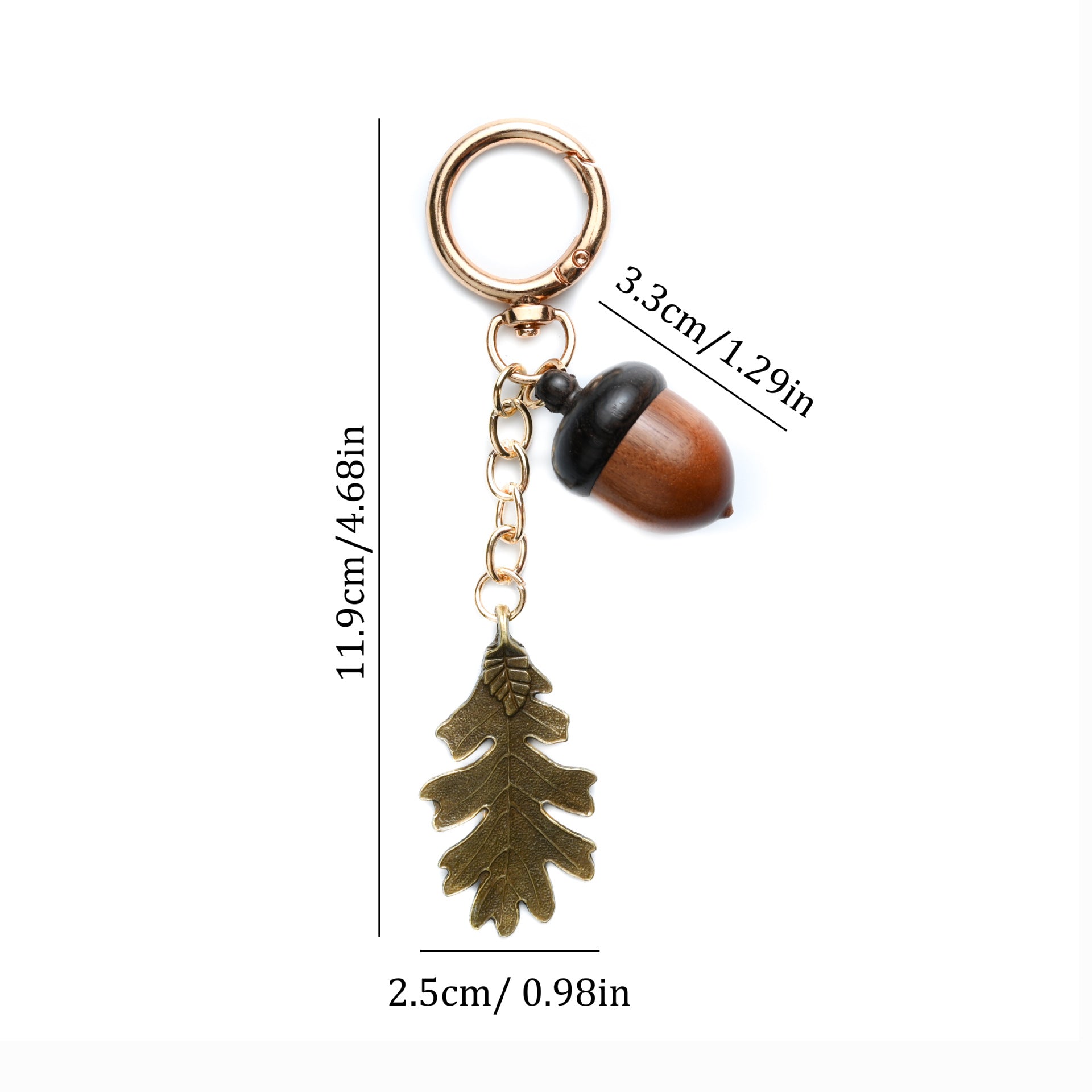 Maple Leaf Bronze Key Chain With Wood Material, New Year Bag Charm Accessory