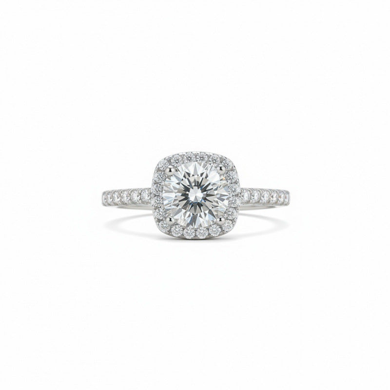 Square Copper Ring With Moissanite Inlay For Women, Elegant Engagement Jewelry