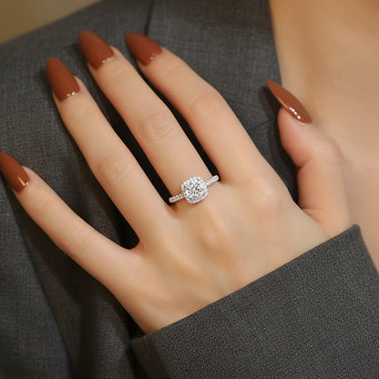 Square Copper Ring With Moissanite Inlay For Women, Elegant Engagement Jewelry