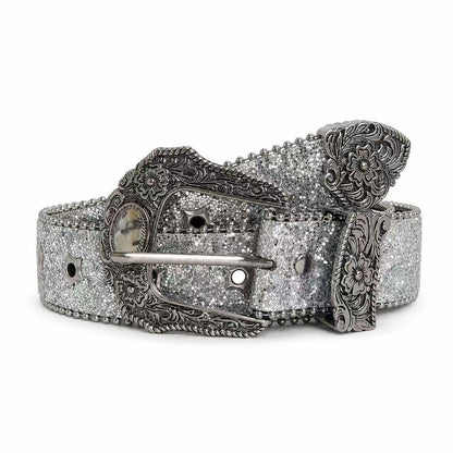 Sparkly Unisex Belt In Dyed Black PU Leather With Pin Buckle