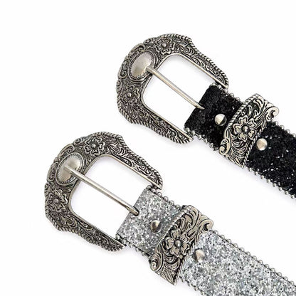 Sparkly Unisex Belt In Dyed Black PU Leather With Pin Buckle