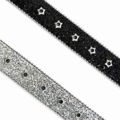 Sparkly Unisex Belt In Dyed Black PU Leather With Pin Buckle