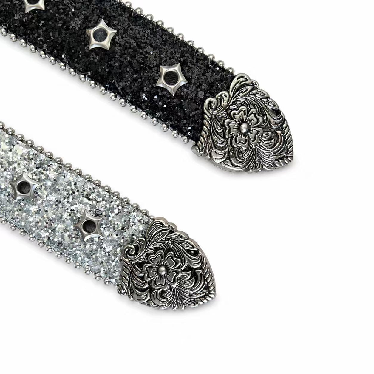 Sparkly Unisex Belt In Dyed Black PU Leather With Pin Buckle