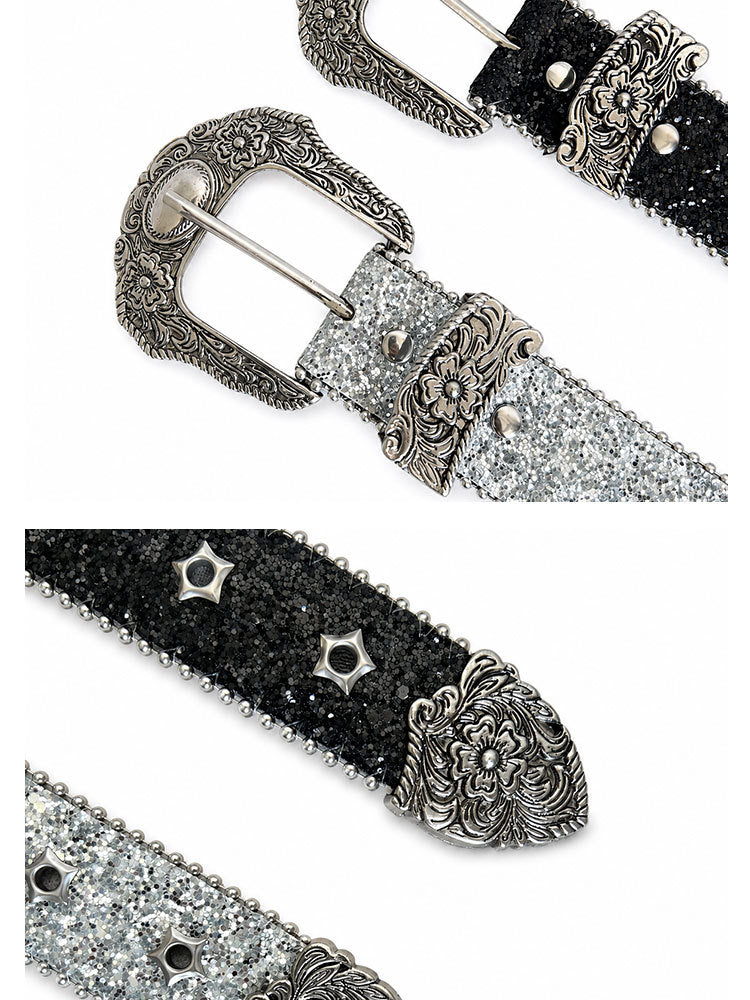 Sparkly Unisex Belt In Dyed Black PU Leather With Pin Buckle
