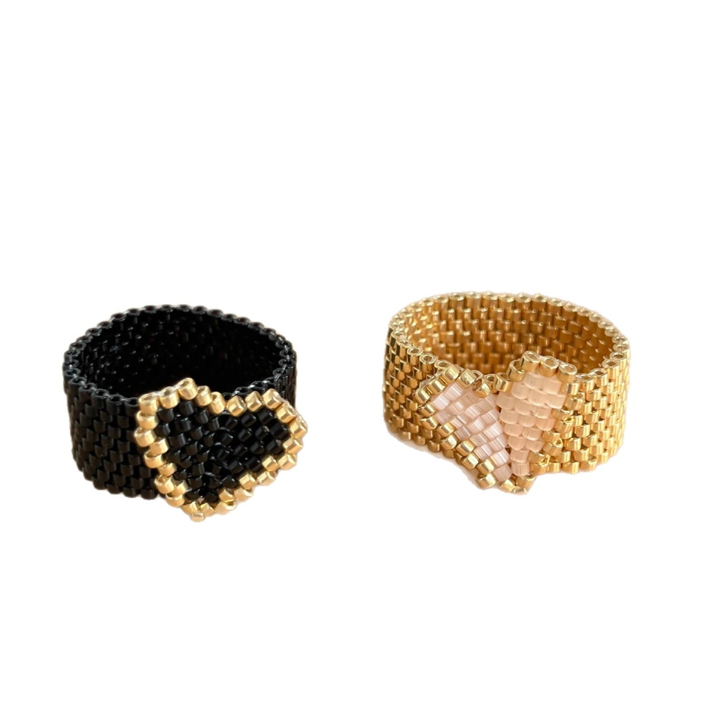 Sweet Heart Shape Ring For Women In Gold Seed Bead Material, Handmade With Delicate Craftsmanship