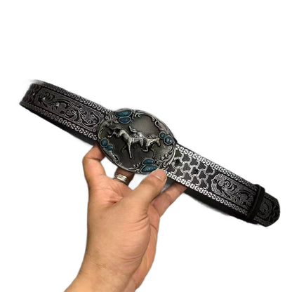Retro Unisex Belt With Alloy Snap Buckle Featuring Synthetic Fibre And Patent Leather Finish