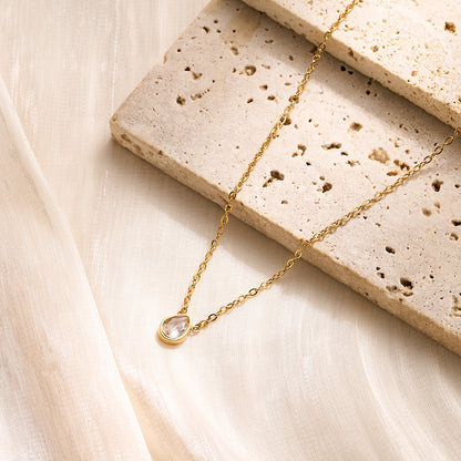 Water Droplets Necklace For Women In Gold Titanium Steel With Waterproof Non Tarnish Finish And Rhinestone Inlay On Cable Chain