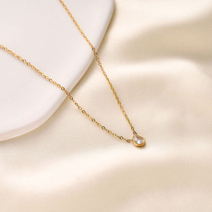 Water Droplets Necklace For Women In Gold Titanium Steel With Waterproof Non Tarnish Finish And Rhinestone Inlay On Cable Chain