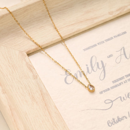 Water Droplets Necklace For Women In Gold Titanium Steel With Waterproof Non Tarnish Finish And Rhinestone Inlay On Cable Chain