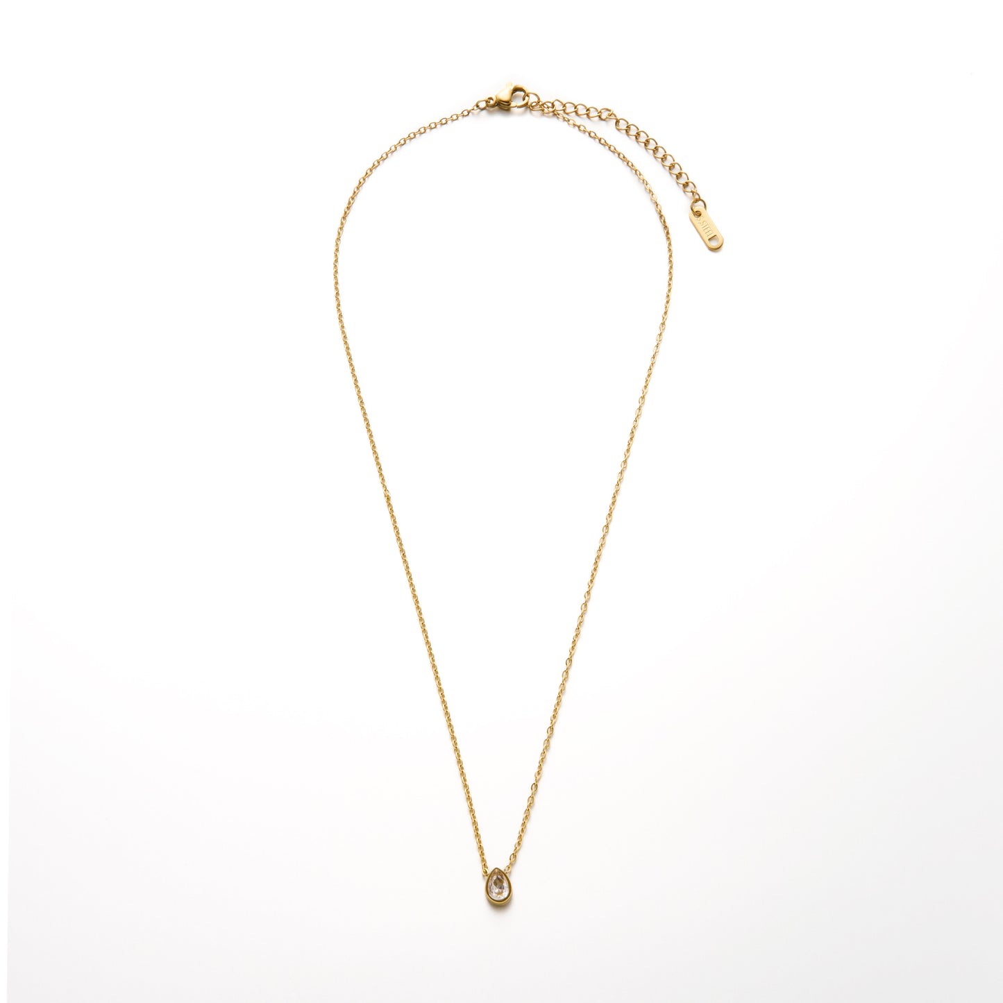 Water Droplets Necklace For Women In Gold Titanium Steel With Waterproof Non Tarnish Finish And Rhinestone Inlay On Cable Chain