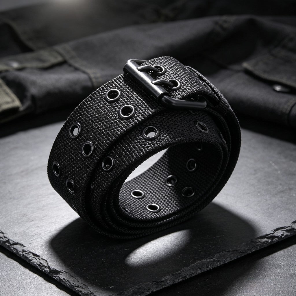 Unisex Casual Canvas Belt With Alloy Pin Buckle In Dyed Black
