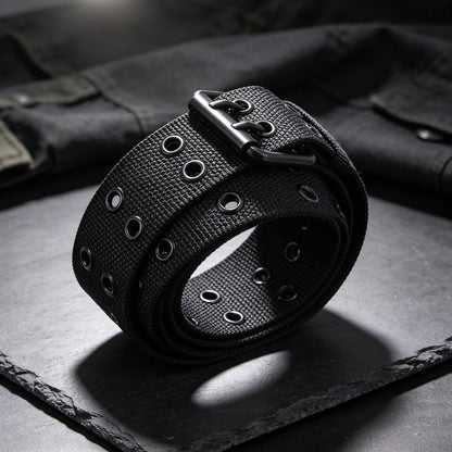 Unisex Casual Canvas Belt With Alloy Pin Buckle In Dyed Black