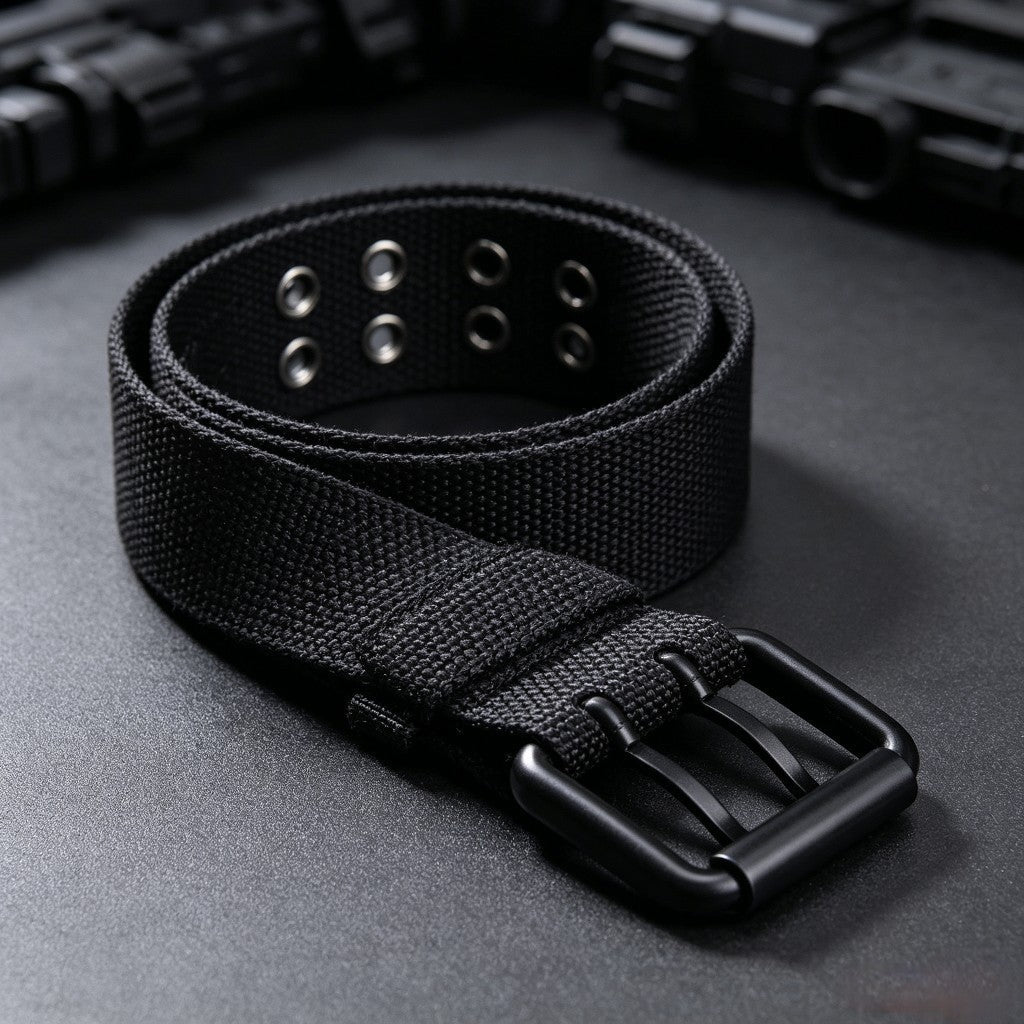 Unisex Casual Canvas Belt With Alloy Pin Buckle In Dyed Black