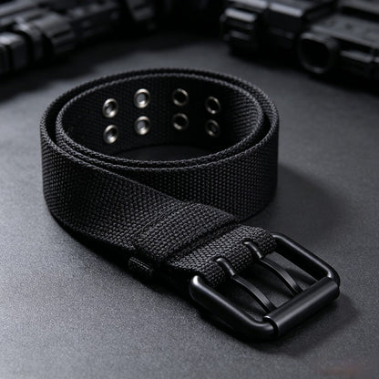 Unisex Casual Canvas Belt With Alloy Pin Buckle In Dyed Black